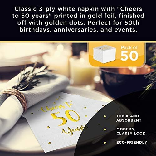 מריע עד 50 שנה מפיות קוקטייל | קישוטים של יום הולדת 50 שמח לגברים ונשים וקישוטים למסיבות יום נישואין | מפיות 50-חבילות